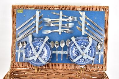 Lot 151 - BREXTON; a vintage picnic set in wicker basket,...