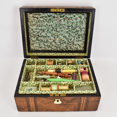 Lot 190 - A 19th century walnut sewing box with inlaid...