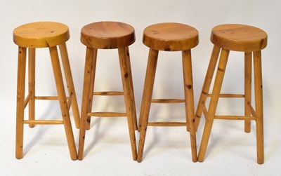 Lot 43 - Four contemporary pine bar stools, with round...