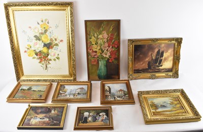 Lot 218 - A group of eight modern decorative oils on...