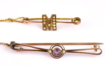 Lot 820 - Two 19th century gold brooches, one initialled...