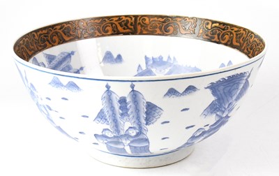 Lot 376 - A Chinese blue and white punch bowl with...