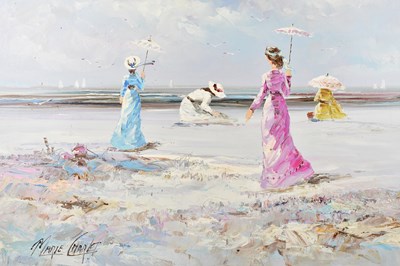 Lot 2581 - MARIE CHARLOT: oil on canvas, ladies on a...