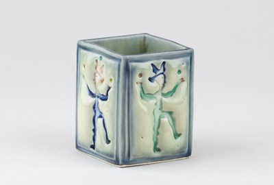 Lot 565 - ROGER LEWIS; a square earthenware vessel...