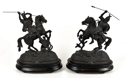 Lot 234 - A pair of spelter Teutonic Warriors on...