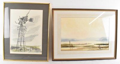 Lot 301 - A. BUTLER; watercolour coastal scene, 'Geese...