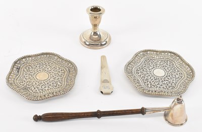 Lot 738 - A modern hallmarked silver candle snuffer,...