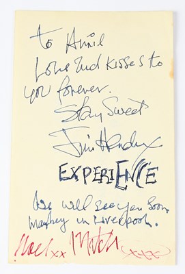 Lot 567 - JIMI HENDRIX; a torn page from an autograph...