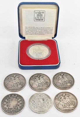 Lot 868 - A group of six Victorian silver crowns...