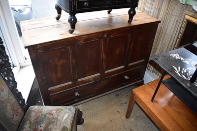 Lot 1220 - A 19th century pine coffer with hinged top...