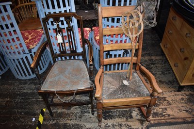 Lot 1223 - A 19th century rush seated rocking chair,...