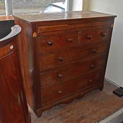 Lot 1232 - A 19th century inlaid oak chest of two short...