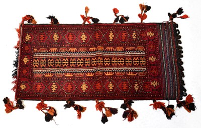 Lot 110 - An Afghan Beluch red and orange geometric...