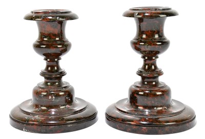 Lot 72 - A pair of Cornish Serpentine candlesticks,...