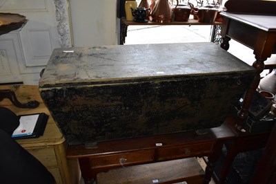 Lot 1277 - A stained pine dough trough with iron handles,...