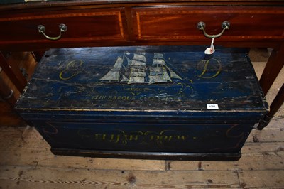 Lot 1282 - A decorative painted pine blanket chest, later...