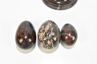 Lot 26 - Three Cornish serpentine eggs, together with a...