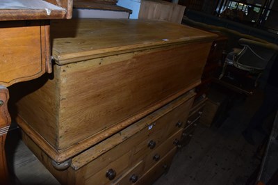 Lot 1307 - A large old pine rectangular blanket chest on...