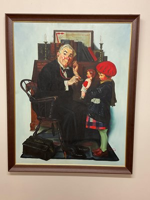 Lot 298 - AFTER NORMAN ROCKWELL; large oil on canvas,...