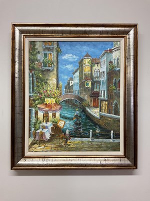 Lot 306 - UNATTRIBUTED; oil on canvas, Venetian scene...