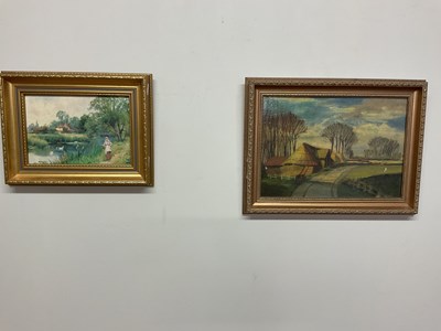 Lot 346 - UNATTRIBUTED; oil on board, rural scene with...