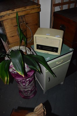 Lot 1382 - A green painted kitchen cabinet with Formica...