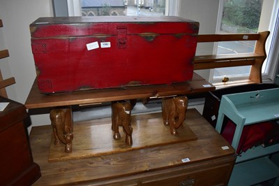 Lot 1386 - A red painted twin handled tool chest, width...