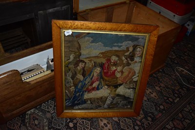 Lot 1422 - A 19th century needlework religious scene,...