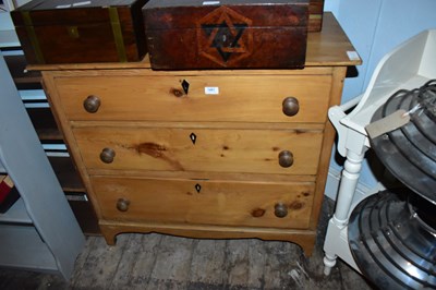 Lot 1451 - An old pine chest of three drawers on bracket...