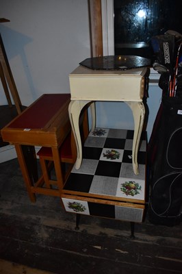 Lot 1455 - A vintage child's desk with chair, tile top...