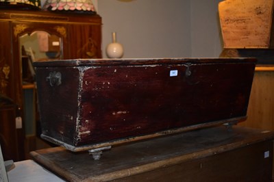 Lot 1467 - An old stained pine dough trough with drop...