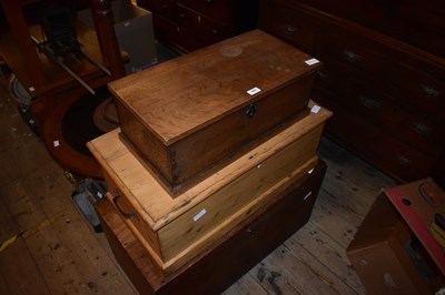 Lot 1493 - A pine blanket chest with metal handles, on...