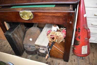 Lot 1503 - A 1920s oak two door stationery box, studded...