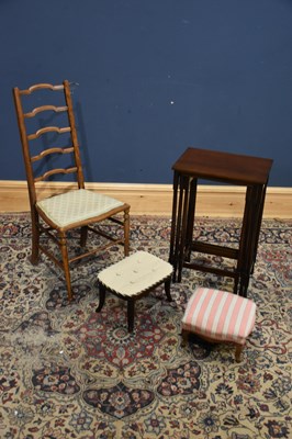 Lot 319 - THONET; a beech framed cane seated stool,...