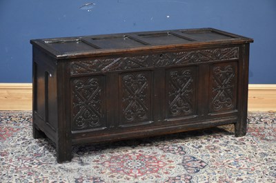 Lot 274 - A late 17th century oak coffer, with later...