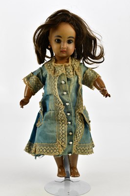 Lot 1 - JUMEAU; a good bisque head black doll, with...