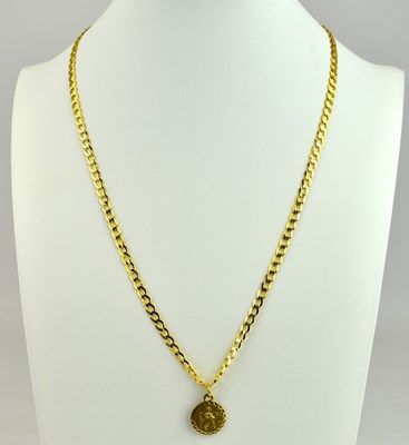 Lot 841 - A 9ct gold flat curb necklace with lobster...