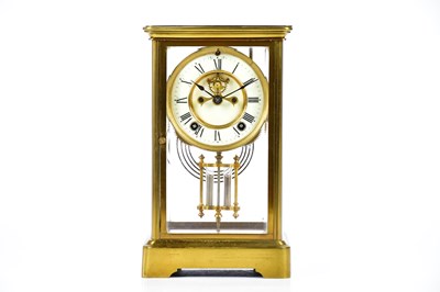 Lot 2090 - A 19th century brass four glass mantel clock,...