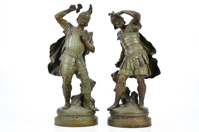 Lot 1188 - A pair of bronzed metal figures of soldiers on...