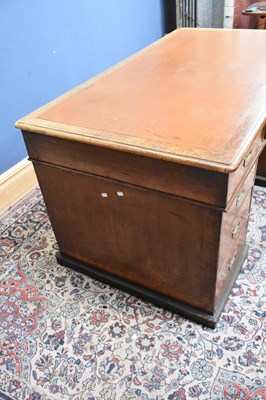 Lot 10 - A 19th century teak campaign kneehole desk,...