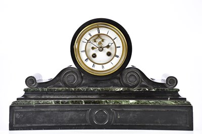 Lot 2114 - A Victorian marble and slate mantel clock, the...