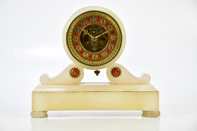 Lot 2129 - A Victorian alabaster mantel clock, the...