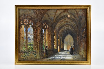 Lot 2487 - SAMUEL READ; watercolour, figures in interior...