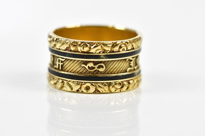Lot 94 - An 18ct yellow gold black enamelled mourning...