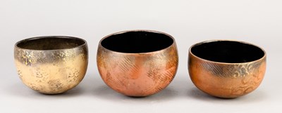 Lot 55 - ANNE JAMES (born 1937); a trio of small raku...