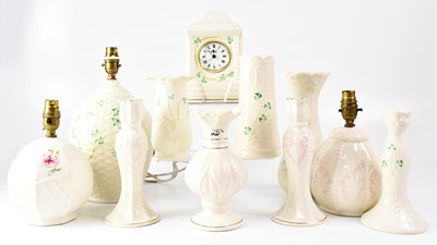 Lot 294 - BELLEEK; eleven items comprising a large table...