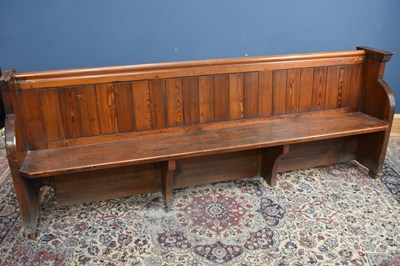 Lot 282 - A 19th century pitch pine pew, height 91cm,...