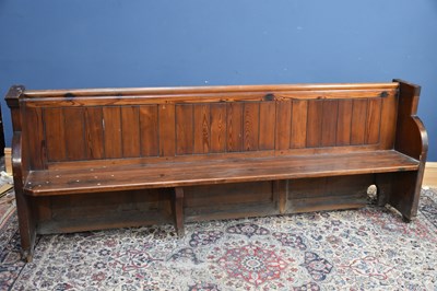 Lot 283 - A 19th century pitch pine pew, height 91cm,...