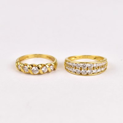 Lot 748 - Two 14ct gold white stone cluster dress rings,...