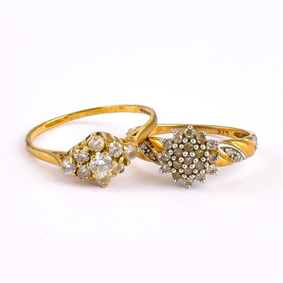 Lot 787 - Two 9ct gold rings set with white stone...